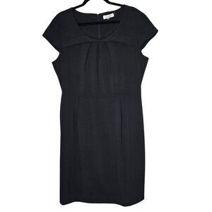 Calvin Klein 16 Black Cap Sleeve Sheath Cocktail Dress Office Career Minimalist